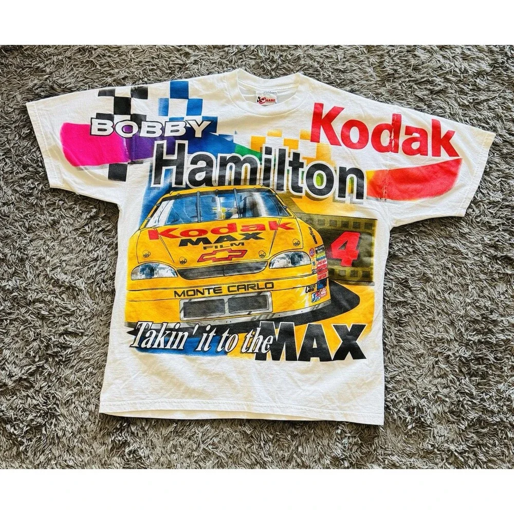Vtg NASCAR Kodak Camera Shirt-Men’s L- Bobby Hamilton #4 Max Film Racing Tee